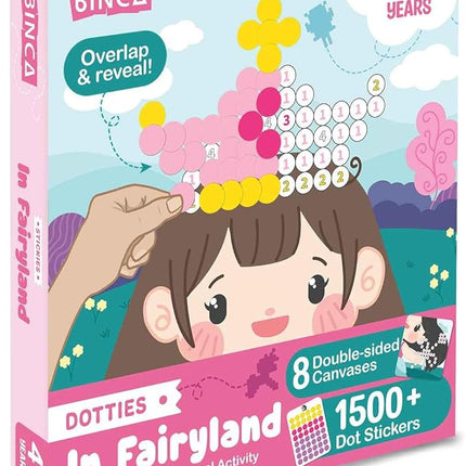 BINCA Dotties Dot Art Activity Kit, 1500+ Stickers, 8 Unicorns & Princesses Mess-Free Activities, DIY Dot Sticker Art for Toddlers, Kids Travel Activities, Craft Kits & Gifts for Girls Ages 4,5,6,7