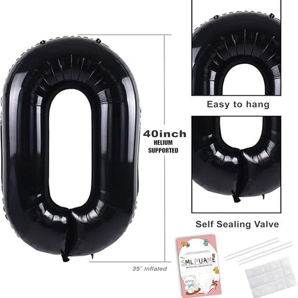 Smlpuame 40 inch Number Balloon 0-9 Black Large Number 0 Balloons,Digital Balloons for Birthday Party Celebration Decorations Supplies, Helium Foil Number Balloons for Wedding Anniversary