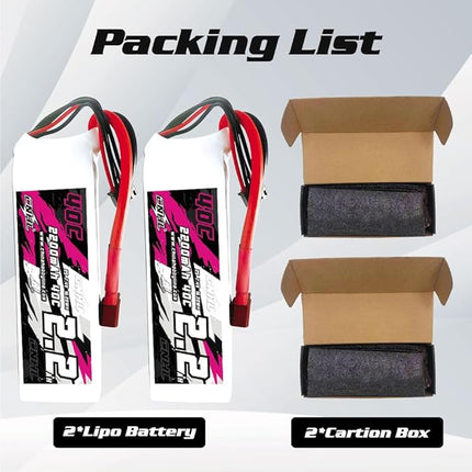CNHL 2S Lipo Battery 2200mAh 40C 7.4V with T Plug for RC Car Truck Racing Truggy Buggy Boat RC Vehicles(2 Packs)