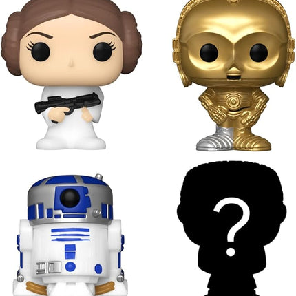 Funko Bitty POP! Star Wars - Leia, 4-Pack - Princess Leia, R2-D2, C-3PO and A Surprise Mystery Mini Figure - 0.9 Inch (2.2 Cm) Collectable - Stackable Display Shelf Included - Gift Idea