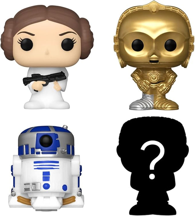 Funko Bitty POP! Star Wars - Leia, 4-Pack - Princess Leia, R2-D2, C-3PO and A Surprise Mystery Mini Figure - 0.9 Inch (2.2 Cm) Collectable - Stackable Display Shelf Included - Gift Idea