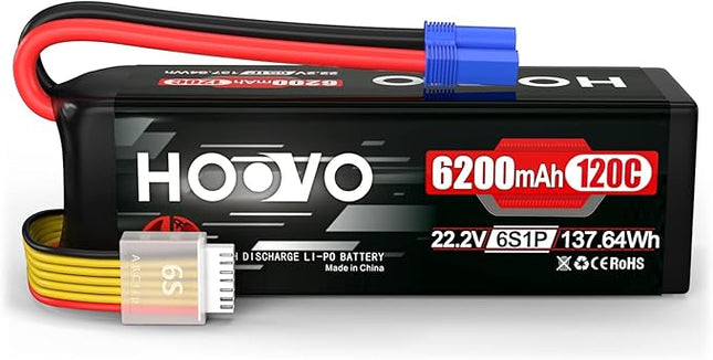 HOOVO 6S LiPo Battery 22.2V 6200mAh 120C with EC5 Plug Softcase RC Battery for RC Car Truck Boat RC Airplane Helicopter RC Vehicle