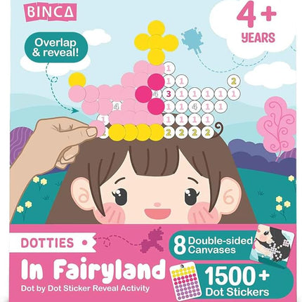 BINCA Dotties Dot Art Activity Kit, 1500+ Stickers, 8 Unicorns & Princesses Mess-Free Activities, DIY Dot Sticker Art for Toddlers, Kids Travel Activities, Craft Kits & Gifts for Girls Ages 4,5,6,7