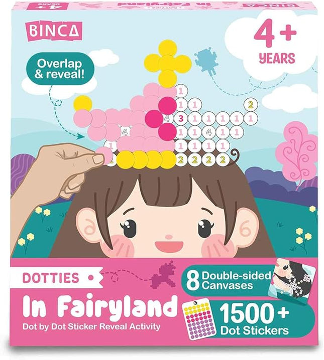 BINCA Dotties Dot Art Activity Kit, 1500+ Stickers, 8 Unicorns & Princesses Mess-Free Activities, DIY Dot Sticker Art for Toddlers, Kids Travel Activities, Craft Kits & Gifts for Girls Ages 4,5,6,7