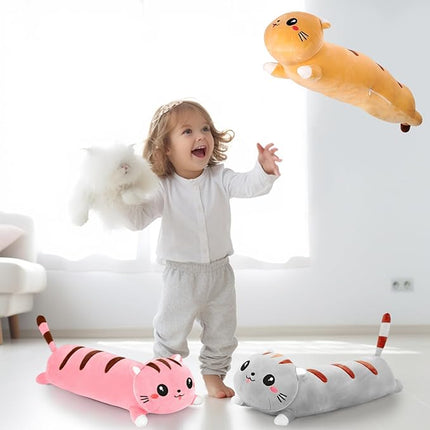 AFAN Long Cat Plush Cute Cat Body Pillows Kawaii Stuffed Animals Plushies Soft Cuddly Cotton Plush Toys Room Decor Gifts for Kids Girls Boys Adults (Grey, 19.6 Inch)