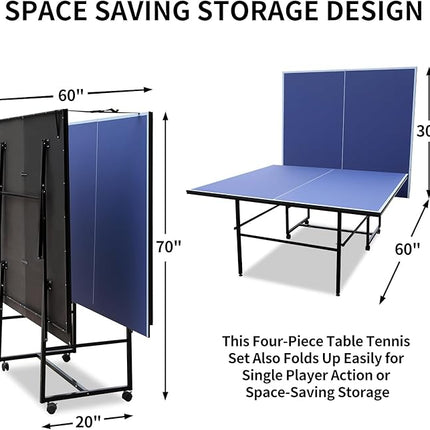 Table Tennis Table 4.5 FT / 6 FT / 8 FT / 9 FT Foldable Portable Ping Pong Table with 2 Table Tennis Paddles 3 Balls and Net for Indoor Outdoor Games