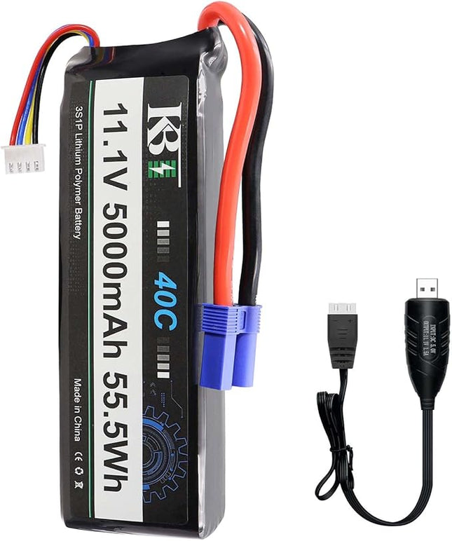 KBT 3S 5000mAh Soft Case LiPo High Discharge Rate Battery with USB Cable 40C(Burst 80C) 11.1V Rechargeable Lithium Polymer Battery with EC5 Plug for RC Car Trucks Boat Vehicle Airplane RC Hobby