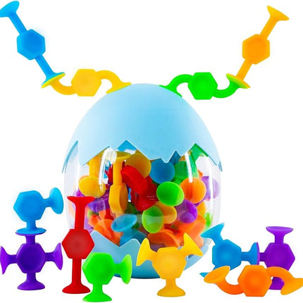 48 Pcs Bath Toys for Kids Ages 3+, Sensory Toys for Autistic Children, Travel Toys Window Toys Stem Learning Toys, Bathtub Toys with Dinosaur Eggshell Storage