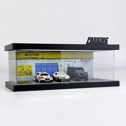 1/64 Model Car Display Case - Compatible with Hot Wheels Matchbox Mini GT Diecast Cars,Acrylic Box for Toy Cars Display Décor and Storage,Stackable Garage Diorama with LED Lights(1T-ReShop)