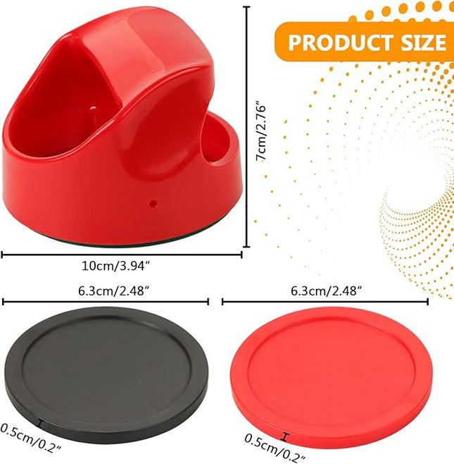 1 Set 100mm Air Hockey Pushers and Air Hockey Pucks Great Goal Handles Pushers Goal Handles Paddles Replacement Accessories - 2 Red Pushers and 4 Pucks (2 Red and 2 Black)