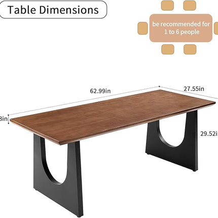 Wooden Executive Office Desk Computer Table Multi-Sized High Cost Performance Stylish Design Metal Legs Versatile Use for Office or Dining Casual Table (Walnut Color, 62.99in)