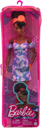 Barbie Fashionistas Doll #185 with Black Up-do Hair, Bleached Denim Dress & Accessories Including Boots & Headband