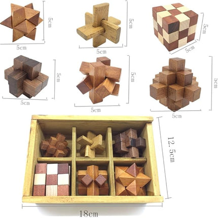 Guaishou 6-in-One 3D Luxury Wooden Brain Puzzle Teaser Kongming Lock for Teens and Adults Includes Storage Box