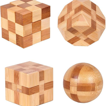 4 Pack Wooden Puzzle Games Brain Teasers Toy- 3D Puzzles for Teens and Adults - Wooden Logic Puzzle Wood Snake Cube Magic Cube Magic Ball Brain Teaser Intellectual Removing Assembling Toy