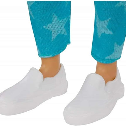 Barbie Ken Fashionistas Doll #165 with Sculpted Brown Hair Wearing Purple “Malibu” Top, Blue Starred Joggers & White Shoes, Toy for Kids 3 to 8 Years Old