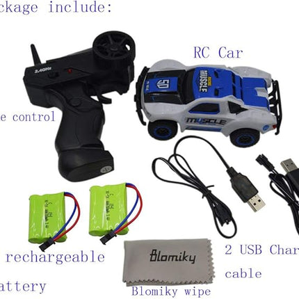 Blomiky 9 MPH High Speed Race RC Car 4WD 1:43 Scale 2.4G 4WD Electric Remote Control Car Vehicle D143 Blue White