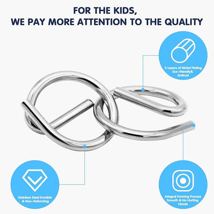 Metal Wire Puzzle 16-Piece Set with Pouch – IQ Test Brain Teaser Disentanglement Chinese Ring Fidget Toy for Kids & Adults – Portable Party Favor