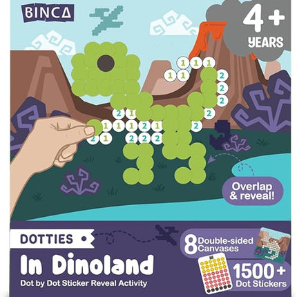 BINCA Dotties Dot Art Activity Kit, 1500+ Stickers, 8 Dinosaurs Mess-Free Activities, DIY Dot Sticker Art for Toddlers, Kids Travel Activities, Craft Kits & Gifts for Girls Ages 4,5,6,7