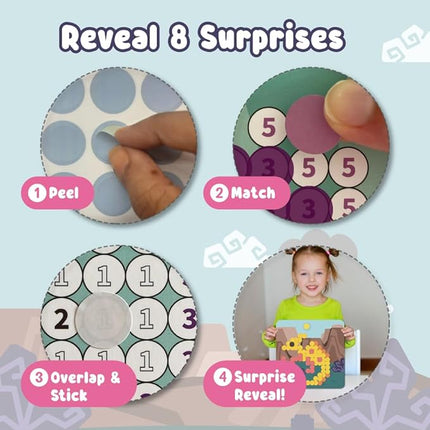 BINCA Dotties Dot Art Activity Kit, 1500+ Stickers, 8 Dinosaurs Mess-Free Activities, DIY Dot Sticker Art for Toddlers, Kids Travel Activities, Craft Kits & Gifts for Girls Ages 4,5,6,7