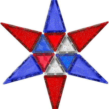 CreateOn Crayola Red, White & Blue Glitter PIP Magnetic Tiles, Magnetic Kids’ Building Toys, Classroom Sensory Blocks, STEM Learning Travel Toys for Boys and Girls, 27-Piece Set