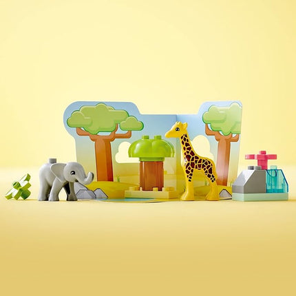 LEGO DUPLO Wild Animals of Africa 10971, Animal Toys for Toddlers, Girls & Boys Ages 2 Plus Years Old, Learning Toy with Baby Elephant & Giraffe Figures