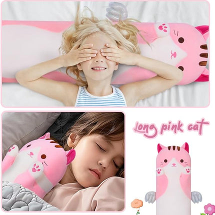 Long Plush Toy Cat Pillow Cute Plush Cat Toy Doll Stuffed Animal Cat Hugging Pillow for Sleeping Gift for Kids and Girls(Pink,110cm/43.3in)