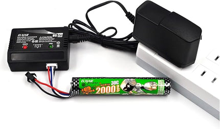 (2-Pack) 11.1V 2000mAh 30C Li-ION Battery with SM-2P Plug Replacement for Airsoft Splatter Blaster, Remote Controlled Vehicle, Water Bead Blaster with Charger