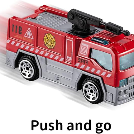 TEMI Diecast Emergency Fire Rescue Vehicle Toy Set w/Play Mat, Truck Carrier,Ambulance, Alloy Metal Fighting Car for 3 4 5 6 Years Old Toddlers Kids Boys and Girls