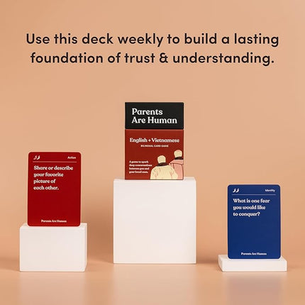 Parents Are Human, Relationship Cards, Get to Know Each Other Better, Parents, Families, Teens & Kids Relationship Building, Light & Deep Questions, 70 Questions & Activity Cards, English + Vietnamese