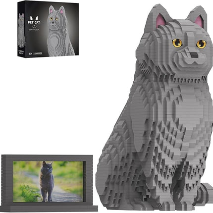 Animal Cat Adorable Pet Blue Cat Micro Building Blocks Set with Secret Hidden Storage Box Inside! Ideal Toy for Cat Lovers, Kids & Adults