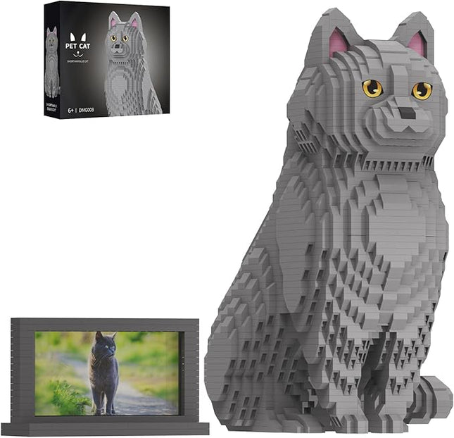 Animal Cat Adorable Pet Blue Cat Micro Building Blocks Set with Secret Hidden Storage Box Inside! Ideal Toy for Cat Lovers, Kids & Adults