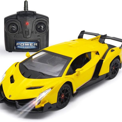 QUN FENG Remote Control RC CAR Racing Cars Compatible with Lamborghini Veneno Officially Licensed 1:24 Toy RC Cars Model Vehicle for Boys 6,7,8 Years Old,Yellow