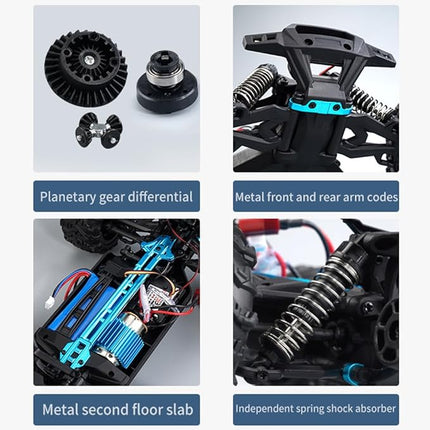 X-Verse 16101 1/16 Fast RC Cars for Adults, Max 38 mph Carbon Brush Motor Remote Control Car All Terrain RC Truggy Waterproof Off Road Truck - 3 Battery(Blue)