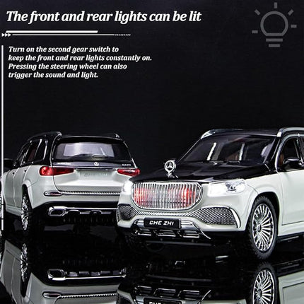 1/24 Scale Benz GLS600 SUV Toy Car, Zinc Alloy Diecast Car Model with Sound Light and Pull Back Function, Collectible Children's Toy Vehicles for Boys Adults Gift