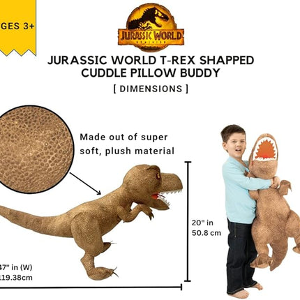 Franco Jurassic World Dominion Kids Oversized Rexy Large Size 32 Inches Tall T-Rex Bedding Super Soft Plush Cuddle Pillow Buddy, One Size