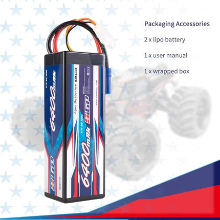 3S 11.1V Lipo Battery 6400mAh 100C Hard Case with EC5 Plug for RC Car Truck Boat Vehicles Tank Buggy Racing Hobby 2 Packs