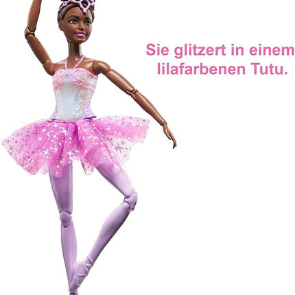 Barbie Dreamtopia Twinkle Lights Ballerina Doll with Brunette Hair & Light-Up Feature Wearing Removable Headband & Purple Tutu