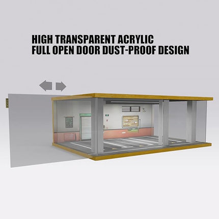 1/24 Scale Die-cast Car Diorama Display Case with Clear Acrylic Cover and LED Lighting for Diecast Model Cars, Lego Speed Champions Cars, Green Wall Style