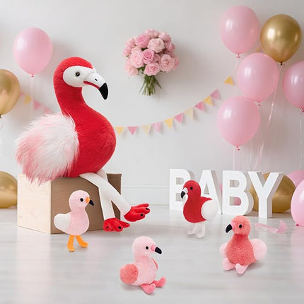 MorisMos Plush Flamingo Stuffed Animal with Baby Bird Toys Inside Belly,20" Mommy Stuffed Flamingo Toy for Girl Boy Kid,Red Bird with Babies Gift for Birthday Party Decoration Baby Shower Christmas
