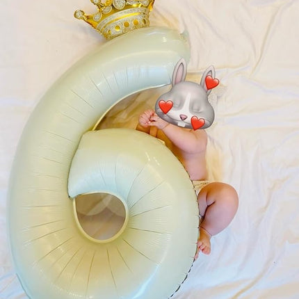 Smlpuame 40 Inch Beige Number 6 Balloons for 6th Birthday Decorations Boys Girl, Giant Self-Sealing Cream Foil Number 0-10 White Sand Balloon for Women Men Party Anniversary Baby Shower Supplies