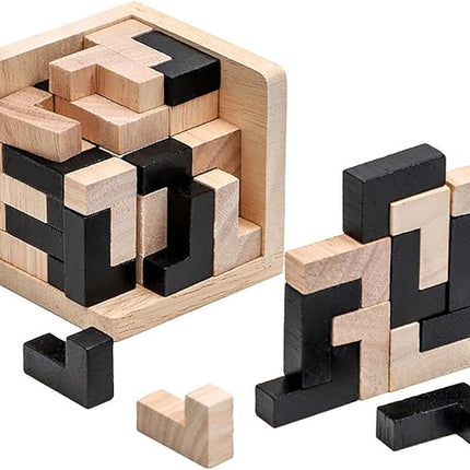 Wooden Brain Teaser Puzzle Cube Wooden Puzzles T-Shaped Jigsaw Logic Puzzle Educational Toy for Kids and Adults by AHYUAN (L Shape Black and Natural)