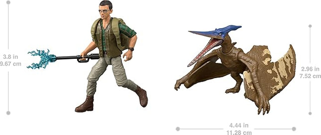Mattel Jurassic World Rebirth Human & Dinosaur Figure Pack, Dr Henry Loomis & Pteranodon, Movie Accurate 3.75 Inch Scale, Posable Collectible