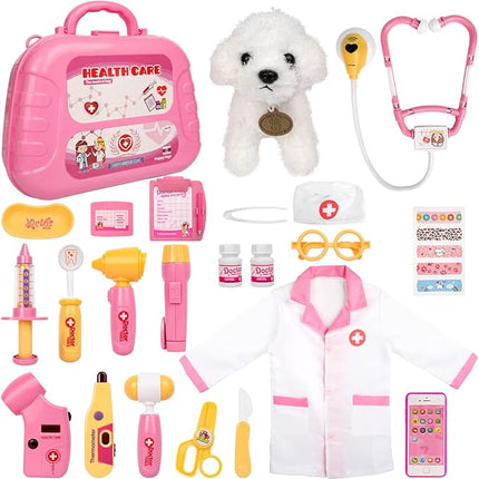 Meland Toy Doctor Kit for Girls - Pretend Play Doctor Set with Carrying Case,Stethoscope Toy & Dress Up Costume - Doctor Play Set for Girls Toddlers Ages 3 4 5 6 Year Old for Role Play Gift