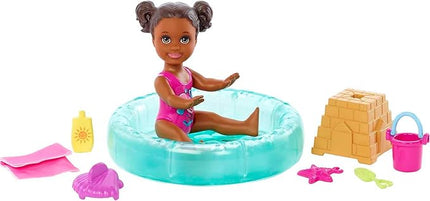 Barbie Skipper Babysitters Inc Small Doll & Accessories Playset with Brunette Doll, Swimming Pool & Water-Themed Pieces