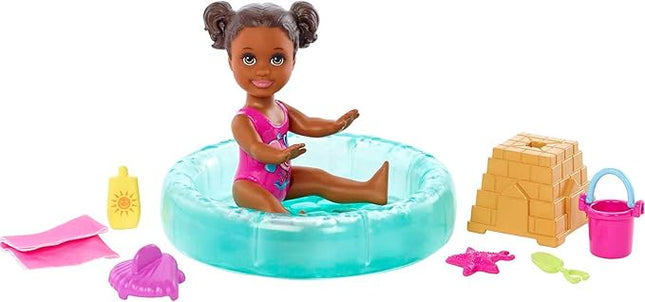 Barbie Skipper Babysitters Inc Small Doll & Accessories Playset with Brunette Doll, Swimming Pool & Water-Themed Pieces
