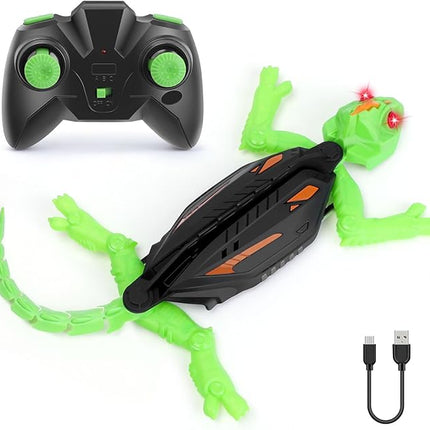 Remote Control Gecko Toy, Wall Climbing Toys with LED Lights, 360° Rotating Wheels, USB Rechargeable