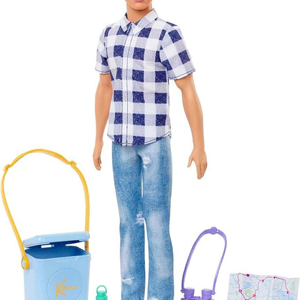 Barbie It Takes Two Camping Set with Blonde Ken Doll in Plaid Shirt & Accessories Including Cooler, Map & More
