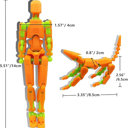 T13 Action Figures Set (Assembly Completed) Dummy 13 Titan 13 Robot Action Figure 3D Printed Robo Multi-Jointed Movable Action Figure Toy with Full Articulation (T 13 Orange Green Figure + Dog)