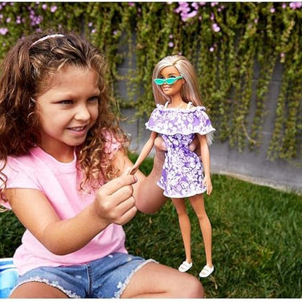 Barbie Loves The Ocean Beach-Themed Doll (11.5-inch Blonde), Made from Recycled Plastics, Wearing Fashion & Accessories, Gift for 3 to 7 Year Olds