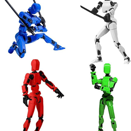 4-Pack Titan T13 Action Figures Set - Assembled Robot Anime Figures with Movable Joints - Fidget Toys for Boys and Girls (White, Yellow, Blue, Red)
